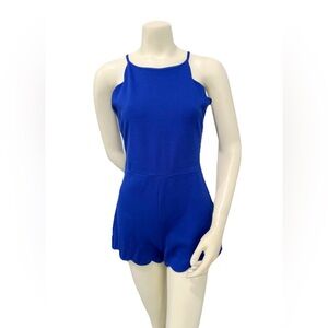 AQUA Blue Scallop Hem Romper Size Large Sleeveless Cocktail